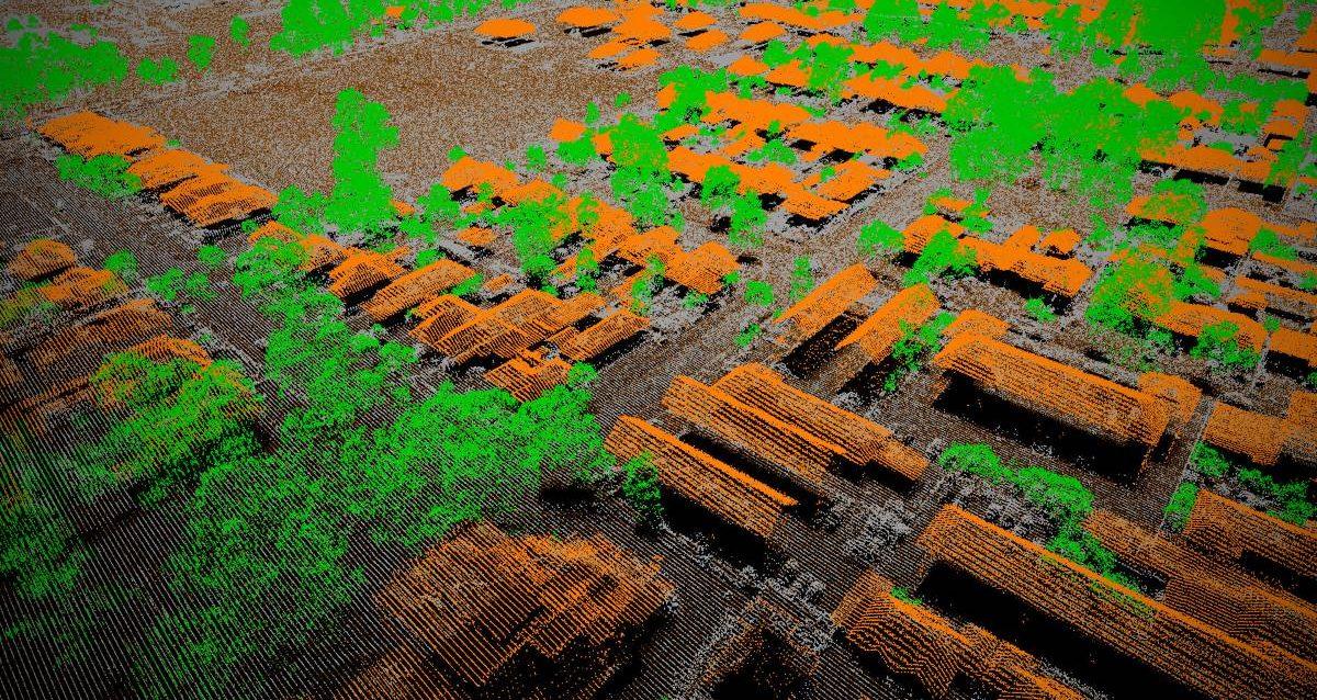 Ejemplo de nube de puntos LiDAR clasificada por Aerometrex Pty Ltd